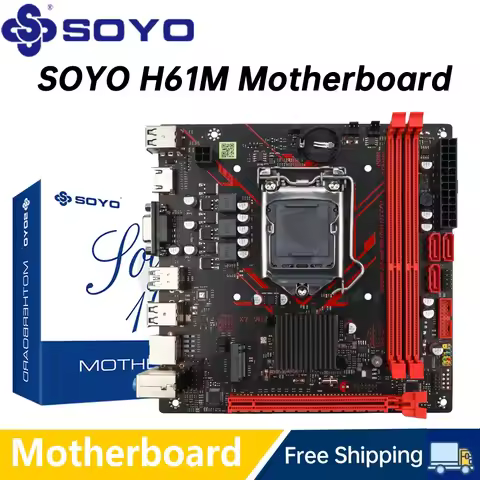 SOYO H61M Gaming Motherboard M.2 NVME PCIEx16 DVI Supports Dual-channel DDR3 RAM Intel Core 2/3 Gen 