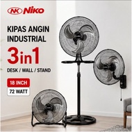 NIKO NK1831 Industrial Fan 18 Inch 3 In 1 Desk Fan Stand Fan Wall Fan 72 Watt Strong Wind