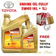 (100% ORIGINAL)TOYOTA ENGINE OIL 5W40 FULLY SYNTHETIC 4L + 1L FREE TOYOTA OIL FILTER 04152-YZZA1