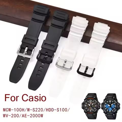 WatchSilicone Strap for Casio MCW-100H/110H/W-S220/HDD-S100 WV-200/AE-2000/2100 Resin Strap 16mm Wat