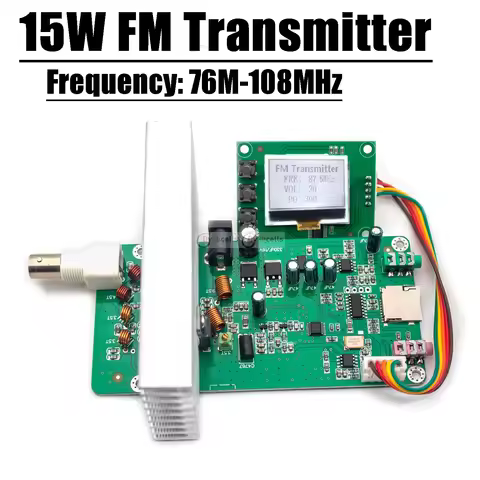 15W FM Transmitter PLL Stereo audio FM broadcast 76m-108MHz frequency Digital LCD display Radio Stat