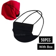 50pcs Face Mask Headloop / Mask 3ply / Mask Headloop / Mask Black / Mask Hitam / Mask Hijab