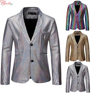 【CAMILLES】Fashionable Men's Check Shiny Slim Fit Suit Blazer Coat for Fancy Dress【Mensfashion】