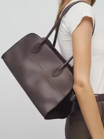 Margaux EW Shoulder 12 Large Capacity Commuter Tote Bag Simple Design Handbag Soft Genuine Leather B