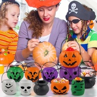 Halloween Mini Black Plastic Witches Cauldron Pumpkin Bucket Candy Basket Decoration