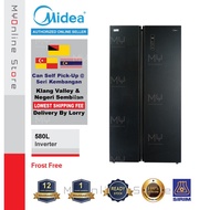 # MIDEA (580L) Black Glass Inverter Side By Side 2-Door Refrigerator / Fridge / Peti Sejuk 2 Pintu (MSS-582WEGBI)