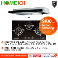 EF Semi Integrated Hood 90cm EFCH 9212 HM BK &amp; Built-In Hob 3 Burners EFH 7635 WT VGB