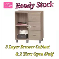 🔥READY STOCK🔥TOP 3 Layers Drawer Cabinet &amp; 2 Tiers Open Shelf /Rak Buku Kayu/3 Laci Perabot/Bookshelf