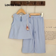 Lovito Kids Cute Pants Sets Bow Soft and Comfortable All Seasons Light Blue Pants Sets for Girl LNL1
