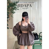 A283(Size L XL) Jidapa Style Label 3-Piece Gray Warm-Up Set Sweater Suit