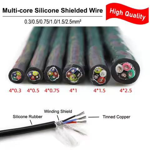 1/3/5/10m Multi-core Silicone Rubber Shielded Cable 0.3 - 2.5mm² 2 3 4 6 Cores Insulated Flexible Hi