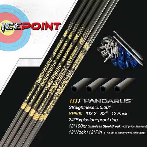 12Pcs Pandarus Icepoint ID3.2mm Gold Logo 40-Ton Carbon Arrow Shaft Spine350-1000 with Accessories f