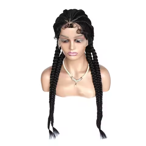 Synthetic Cornrow Braiding Wigs for Women with Baby Hair Natural Color Handmade Braided Braids Wig L