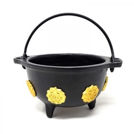 SI Seven Chakra Cast Iron Cauldron 5.5"D w/handle For Incense Burner Use