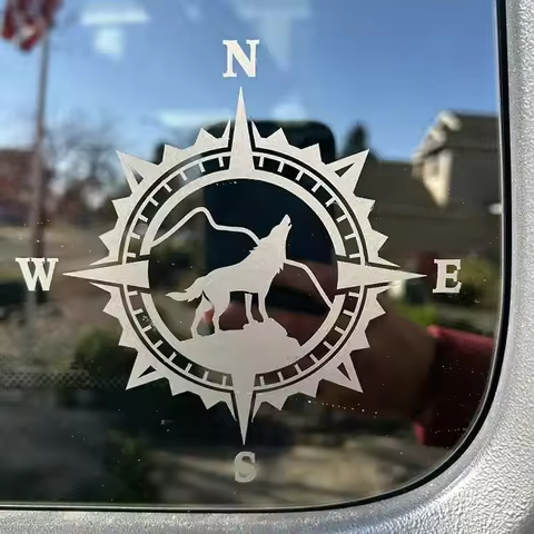Mountain Wolf Compass Car Sticker Compass Rose for Windows Bumper Sticker Decoration Exterior Access