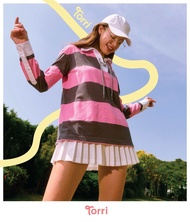 TORRI Riley Stripe เสื้อโปโลแขนยาวลายทาง ลุคpreppy ดีเทลเชือกผูกแทนกระดุม