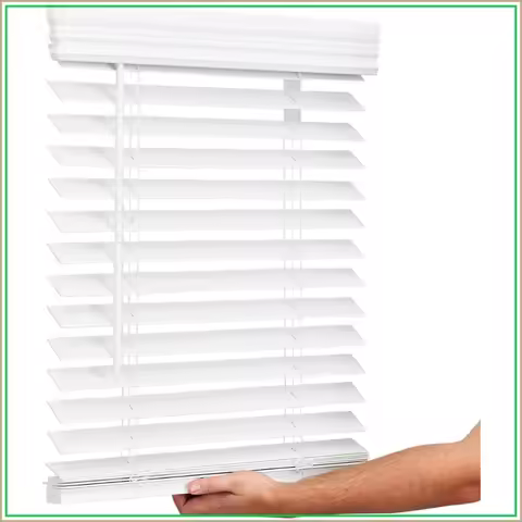 2 Inch Faux Wood Blind, 34.5" Wide x 60" Long, Cordless, Bright White, Embossed, Indoor Window Blind