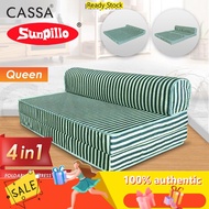 Cassa Mimo Foldable Queen 6 Inch Thick Foam Mattress / 2 Seater Sofa Bed 4 In 1 (Blue/Red/Green Stripe)