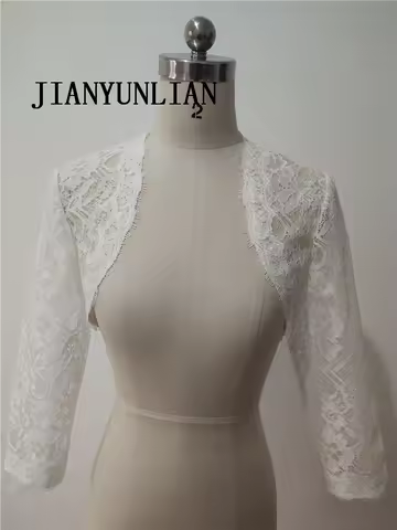Customized Elegant Simple Shares of Women's 3/4 Long Sleeve Lace Shoulders Cropped Bolero Wedding Ja
