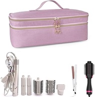WINZEDGE Double-Layer Travel Carrying Case for Revlon One-Step Hair Dryer and Volumizer Hot Air Brush, Portable Storage Organizer Bag Compatible with Shark FlexStyle/Dyson Airwrap Styler, Pink, Carry