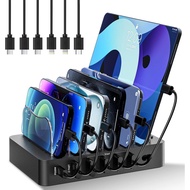 Charging Station for Multiple Devices 68W 6 Port Phone Charger Dock with 6 Cables, 20W Black Fast Ch