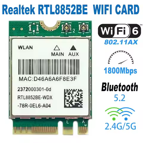 RTL8852BE Dual Band 2.4G/5G WIFI6 802.11ax WIFI Card 1800M BT5.2 Module Network NGFF M.2 For laptop/