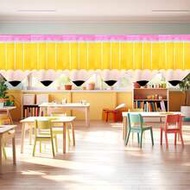 6pcs School Classroom Decor Set, Yellow Pencil & Red Apple Print Window Curtains Colorful Crayon & C