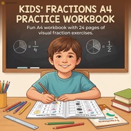 A4 Math Fraction Workbook - 24 Pages Basic Numerator Denominator Training for Elementary Students