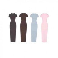 SKIMS NEW VINTAGE Long DRESS Split Threaded Hip DRESS Short Sleeve Long Skirt