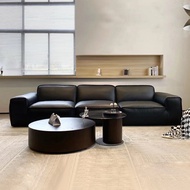 Modern Simple Leather Sofa Italian Minimalist Tofu Block Living Room Big Black Cowhide Foshan Furnit