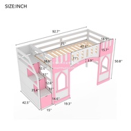 Wooden Bed Bedroom Loft Design Factory Pink Color with Stairs Solid Wood Theme Castle Storage and ML