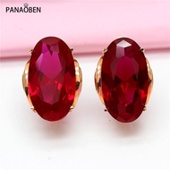 Ready Stock Original Russia 585 Purple Gold Earrings Plated 18K Rose Inlaid Oval Red Stone New Style