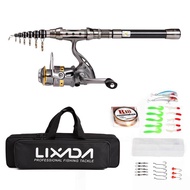 Lixada Fishing Rod Reel Combo Carbon Fiber Telescopic Fishing Rod Spinning Reel Fishing Line Lures H