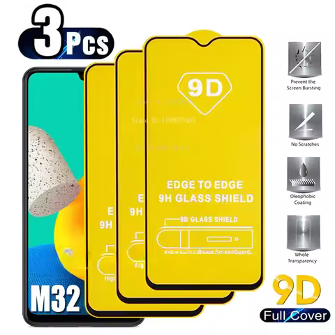 3Pcs 9D Full Cover Glass For Samsung Galaxy M15 M55 M62 M13 M33 M32 M53 M23 M31S Glass Screen Protec