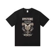 Men's Crew Neck T-Shirt Black Hysteric Motorcycle Graphic Print for Casual Wear