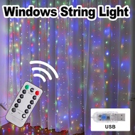 Window Curtain String Lights 8 Modes Light Fairy For Bedroom Plug In Usb 3m*3m 300 Led Copper Wire H