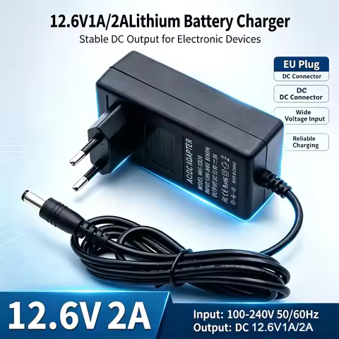 US EU Plug 12.6V 1A 2A Lithium Battery Charger DC 5.5x2.5mm AC 100-240V for Drill Screwdriver Electr