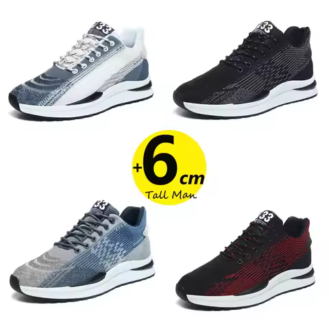 Men Sneakers Sports Lift Height Increase Insole 6cm Mesh Plus Size 37-44
