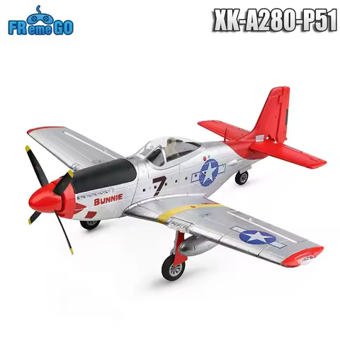 XK A280 RC Plane 2.4G 4CH 3D6G Mode Aircraft P51 Fighter Simulator with LED Searchlight RC Airplane 