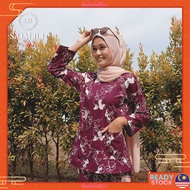 S.DALILI Baju Kurung Kedah 2 Poket Rosie Printed Muslimah Round Neck Zip Magenta