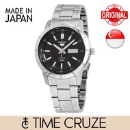 [Time Cruze] Seiko 5 SNKN55J1 Japan Made Automatic Stainless Steel Black Dial Men Watch SNKN55J SNKN55