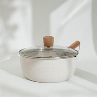 LEZZET - 日本雪平鍋 陶瓷不粘鍋連蓋 煮麵鍋 輔食鍋(白色)20cm IH電磁爐明火爐適用[鍋具][D41-05]