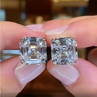 Asscher Cut Lab Diamond Stud Earrings 925 Sterling Silver Pa