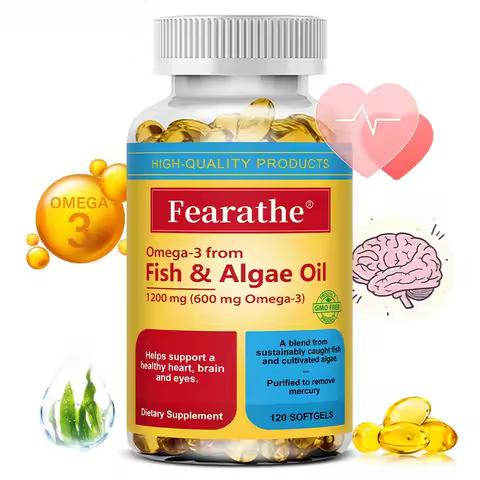 Omega 3 Fish Oil and Algae Oil Supplements, Omega 3 Supplement for Heart, Brain and Eyes Support, 12