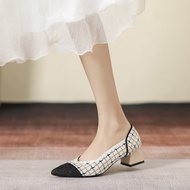 [Ready Stock Size 34-43 Can Be Customized] Thick Heel High Heels Pointed Toe Shallow Mouth Women's S