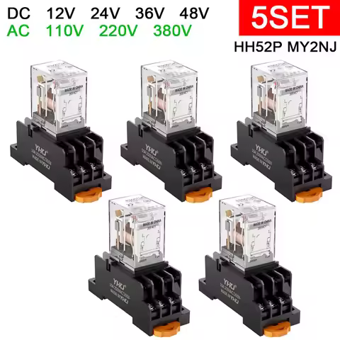 5 Sets MY2P HH52P MY2NJ Relay Coil DC/AC DPDT 12V 24V 36V 48V 110V 220V 380V Micro Mini MY2N-J Gener