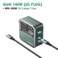 UGREEN 140W GaN Fast Charger with UK/EU/US Plugs 3-Ports 2C1A 2 Type-C 1 USB-A PD3.1 160W Pro Wall C