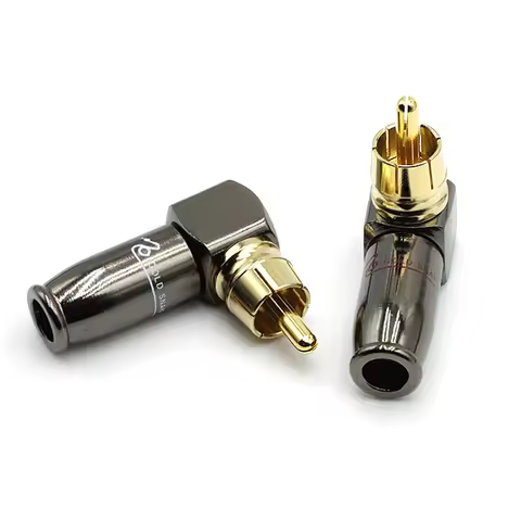 2pcs 90 Degree Snake King RCA L-shaped Gun Black Gold Plated Right Angle RCA Male Plug Audio Video B