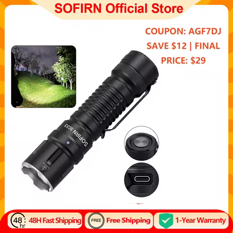 Sofirn SC33 XHP70.3 HI LED Flashlight Tactical 5200lm Powerful 21700 USB C Rechargeable Torch with T