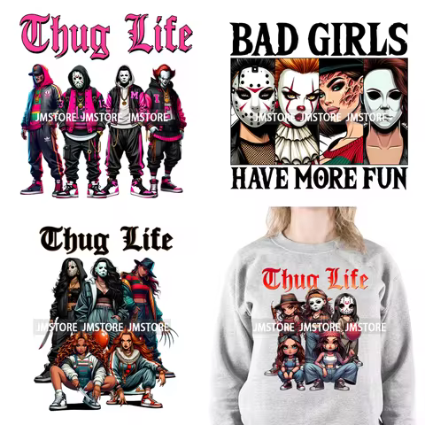 Cool Thug Life Horror Character Friends Scary Halloween Vibes Iron On DTF Transfer Stickers Ready To